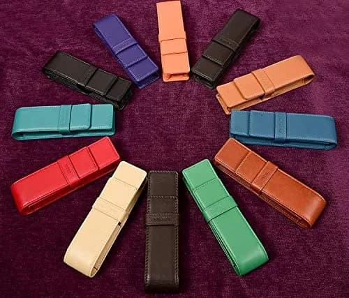 DiLoro Leather Double Pen Case Holder for 2 Pens & Pencils, Espresso Dark Brown | Genuine Full Grain Nappa Leather thumbnail 8
