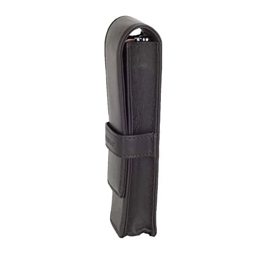 DiLoro Leather Double Pen Case Holder for 2 Pens & Pencils, Espresso Dark Brown | Genuine Full Grain Nappa Leather thumbnail 2