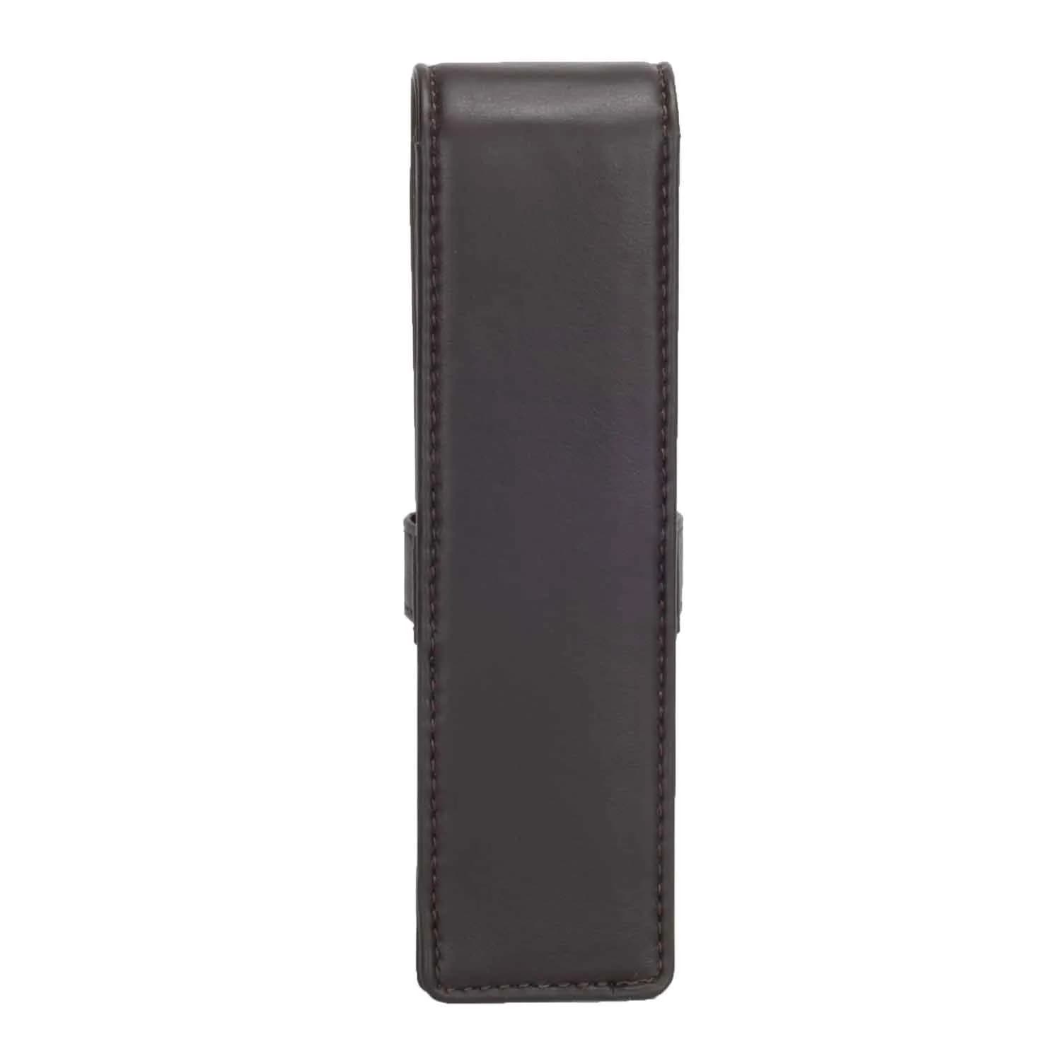 DiLoro Leather Double Pen Case Holder for 2 Pens & Pencils, Espresso Dark Brown | Genuine Full Grain Nappa Leather - view 3
