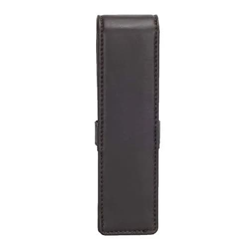 DiLoro Leather Double Pen Case Holder for 2 Pens & Pencils, Espresso Dark Brown | Genuine Full Grain Nappa Leather thumbnail 3
