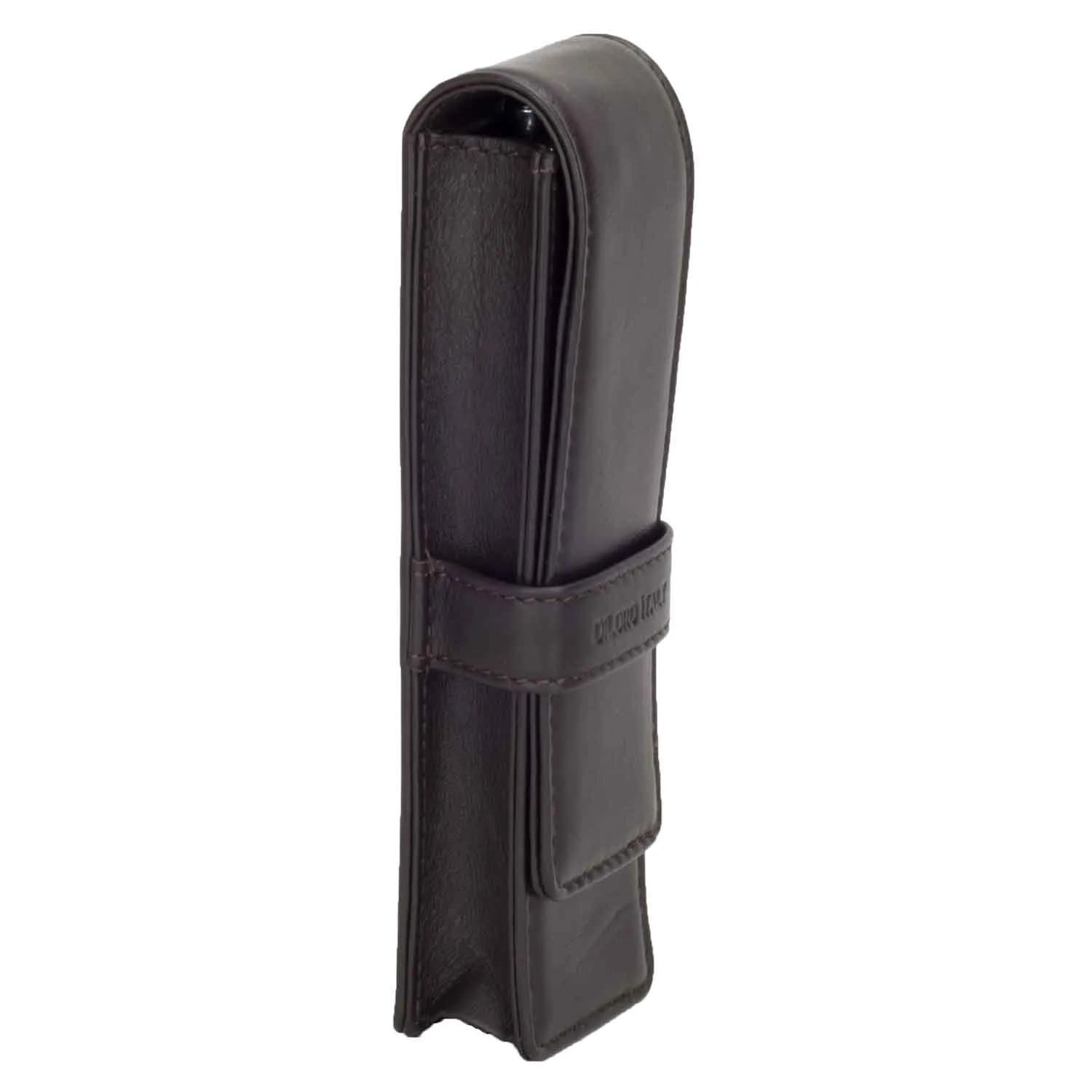 DiLoro Leather Double Pen Case Holder for 2 Pens & Pencils, Espresso Dark Brown | Genuine Full Grain Nappa Leather - view 4