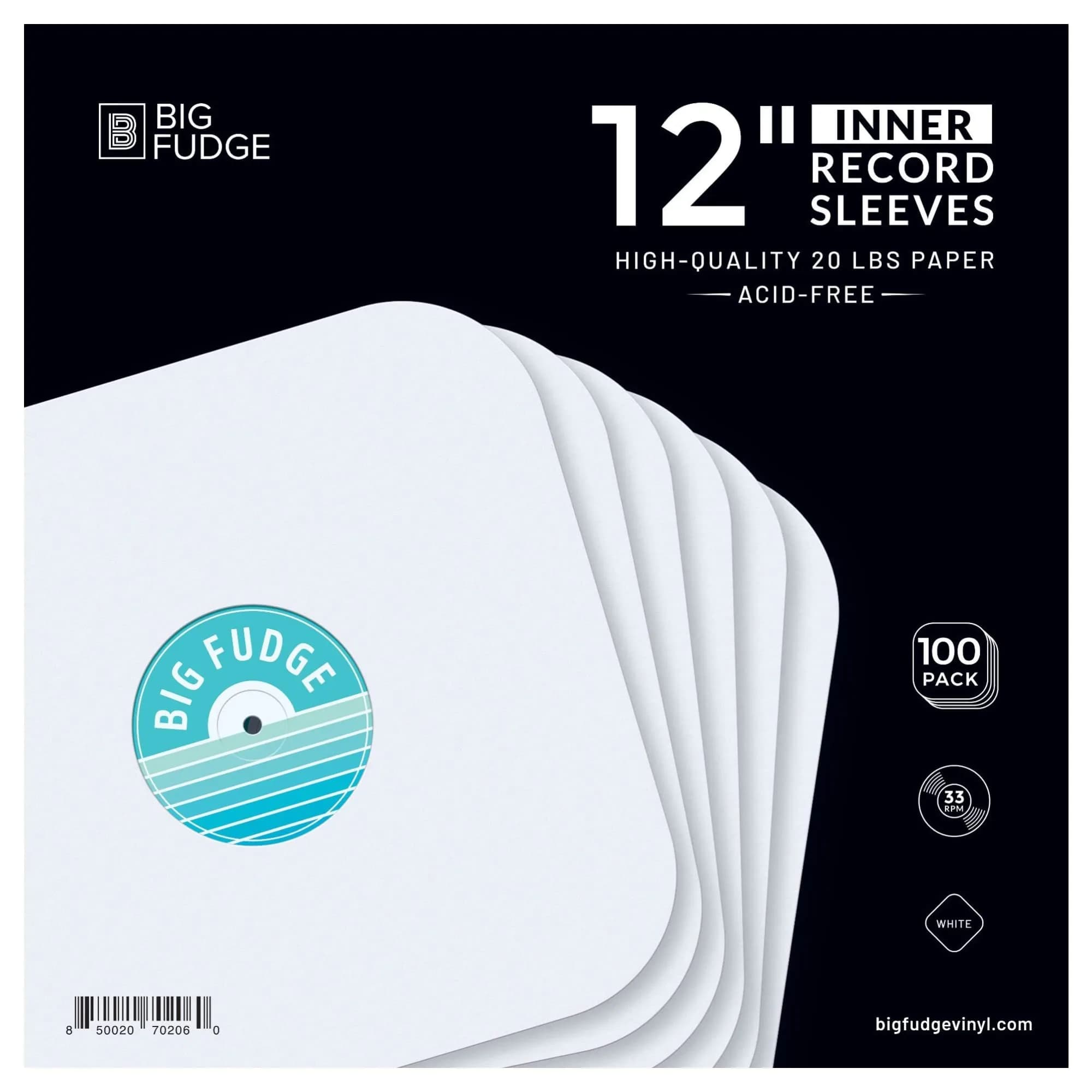 Big Fudge 12" Vinyl Record Inner Sleeves 100 Pack | Heavyweight Acid Free Paper LP Album Protection — 100