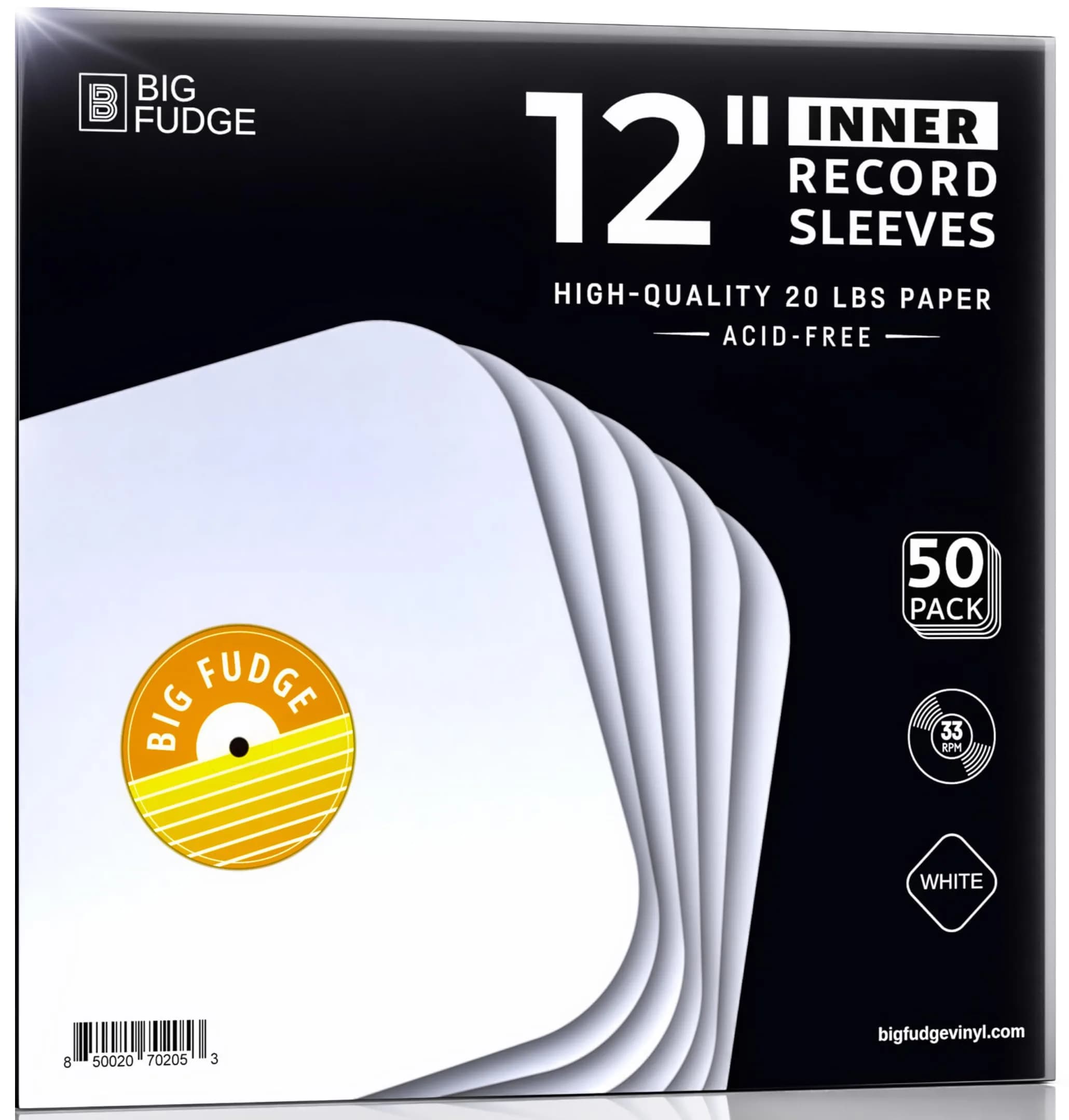 Big Fudge 12" Vinyl Record Inner Sleeves 50 Pack | Heavyweight Acid-Free Paper LP Covers (30.5cm x 30.5cm)