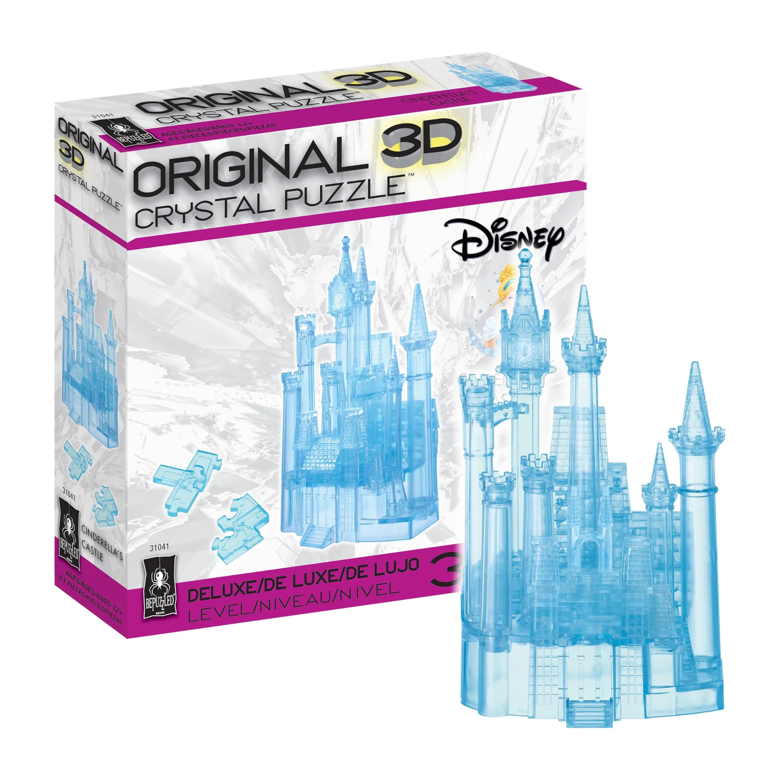 Bepuzzled Disney Cinderella Castle Crystal 3D Puzzle Deluxe, 71-Piece, Ages 12+ | Translucent Crystal Build