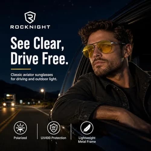 ROCKNIGHT Polarized Aviator Sunglasses Men Women UV400 Metal Frame Driving | Lightweight & Adjustable Fit thumbnail 6