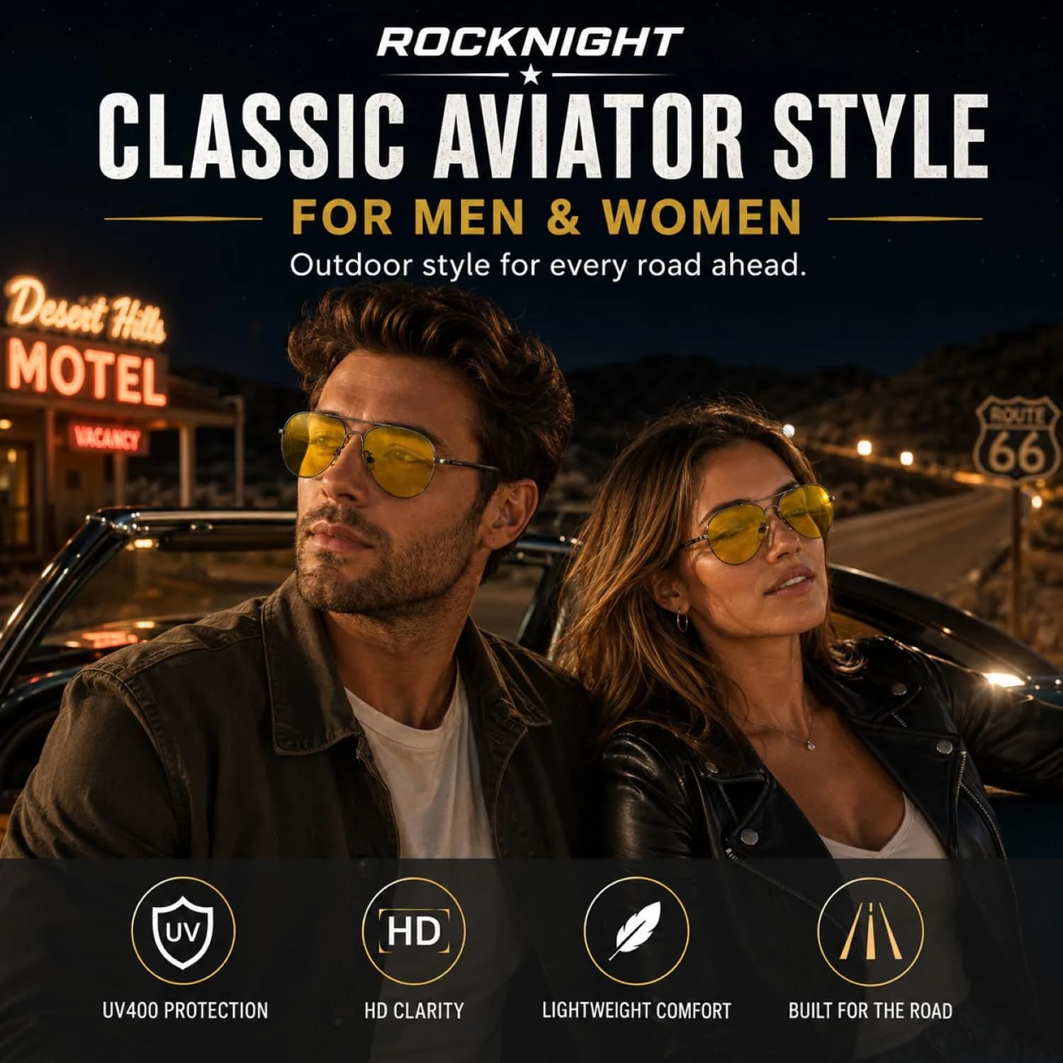 ROCKNIGHT Ruthenium-Amber Polarized Aviator Sunglasses for Men & Women | UV400 Metal Frame - view 2