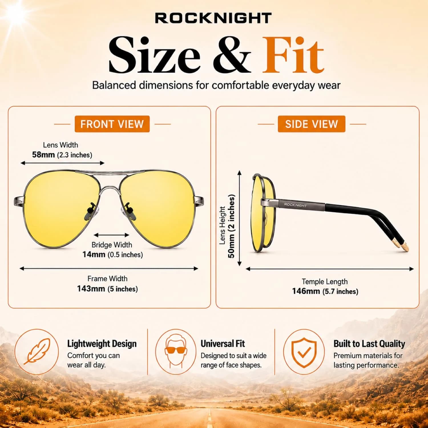 ROCKNIGHT Ruthenium-Amber Polarized Aviator Sunglasses for Men & Women | UV400 Metal Frame - view 4
