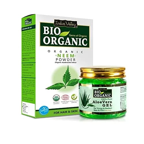 INDUS VALLEY Neem Leaf Powder & Aloe Vera Gel Combo Pack 100g Powder + 175ml Gel | Natural, Organic & Pure thumbnail 1