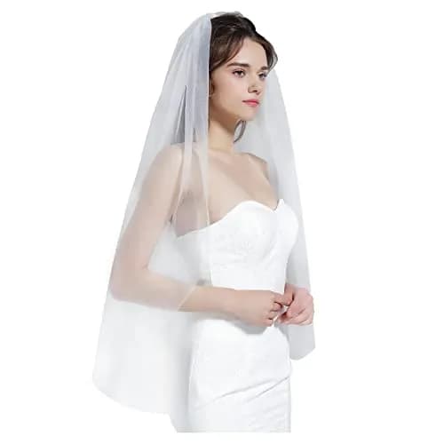 BEAUTELICATE Wedding Bridal Veil with Comb 50" Knee Length | Elegant 1 Tier Cut Edge Tulle thumbnail 1