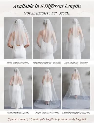 BEAUTELICATE Wedding Bridal Veil with Comb 50" Knee Length | Elegant 1 Tier Cut Edge Tulle thumbnail 4