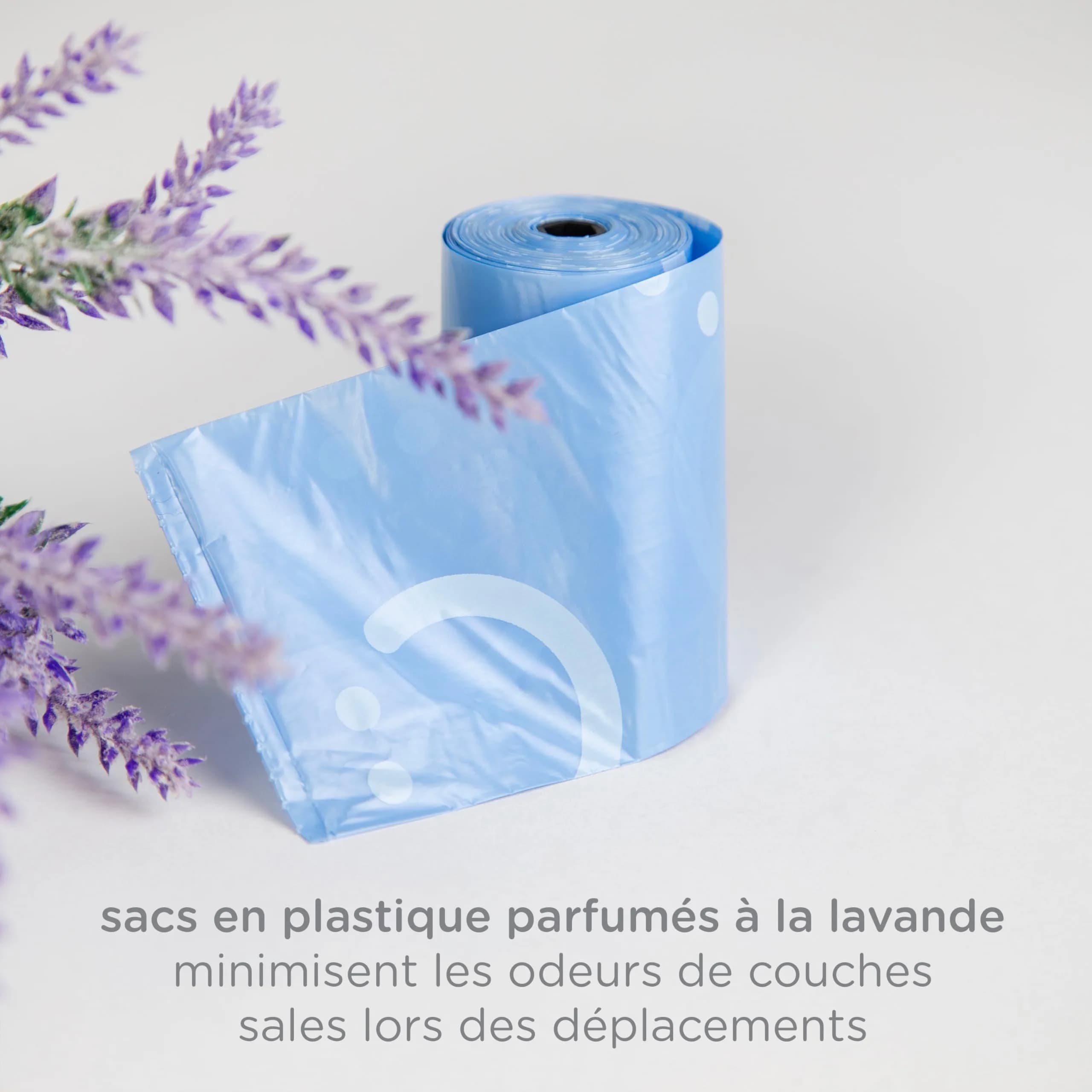 Ubbi Retractable Diaper Bag Dispenser with Lavender Bags | Gray, 1 Dispenser + 24 Bags - view 6