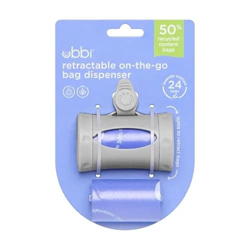 Ubbi Retractable Diaper Bag Dispenser with Lavender Bags | Gray, 1 Dispenser + 24 Bags thumbnail 7
