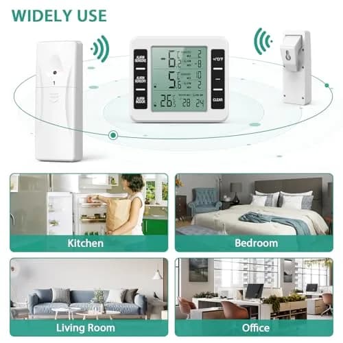 ORIA Wireless Refrigerator Thermometer with 2 Sensors & Audible Alarm, Indoor/Outdoor, LCD Display, 30m Range | 3.7in Main Unit thumbnail 4