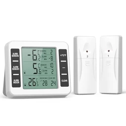 ORIA Wireless Refrigerator Thermometer with 2 Sensors & Audible Alarm, Indoor/Outdoor, LCD Display, 30m Range | 3.7in Main Unit thumbnail 1