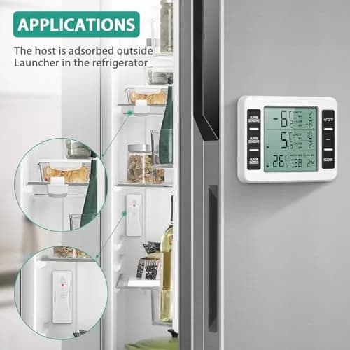 ORIA Wireless Refrigerator Thermometer with 2 Sensors & Audible Alarm, Indoor/Outdoor, LCD Display, 30m Range | 3.7in Main Unit thumbnail 2