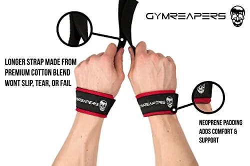 Gymreapers Lifting Wrist Straps with Neoprene Padding & 18" Cotton | Black/Red thumbnail 2