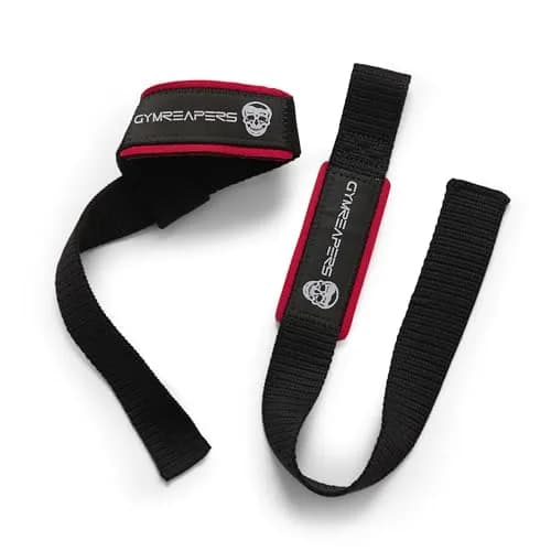 Gymreapers Lifting Wrist Straps with Neoprene Padding & 18" Cotton | Black/Red thumbnail 3