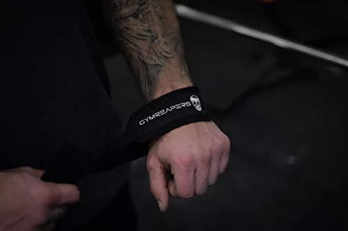 Gymreapers Lifting Wrist Straps for Weightlifting, Bodybuilding, Powerlifting, Strength Training, & Deadlifts - Padded Neoprene with 18" Cotton (Black) | 2 Pack thumbnail 6