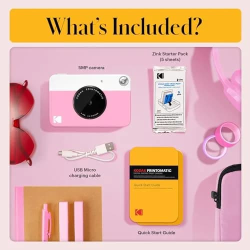 KODAK Printomatic Instant Print Camera Pink | 5MP Digital Camera with Zink Photo Paper & Sticky Back thumbnail 3