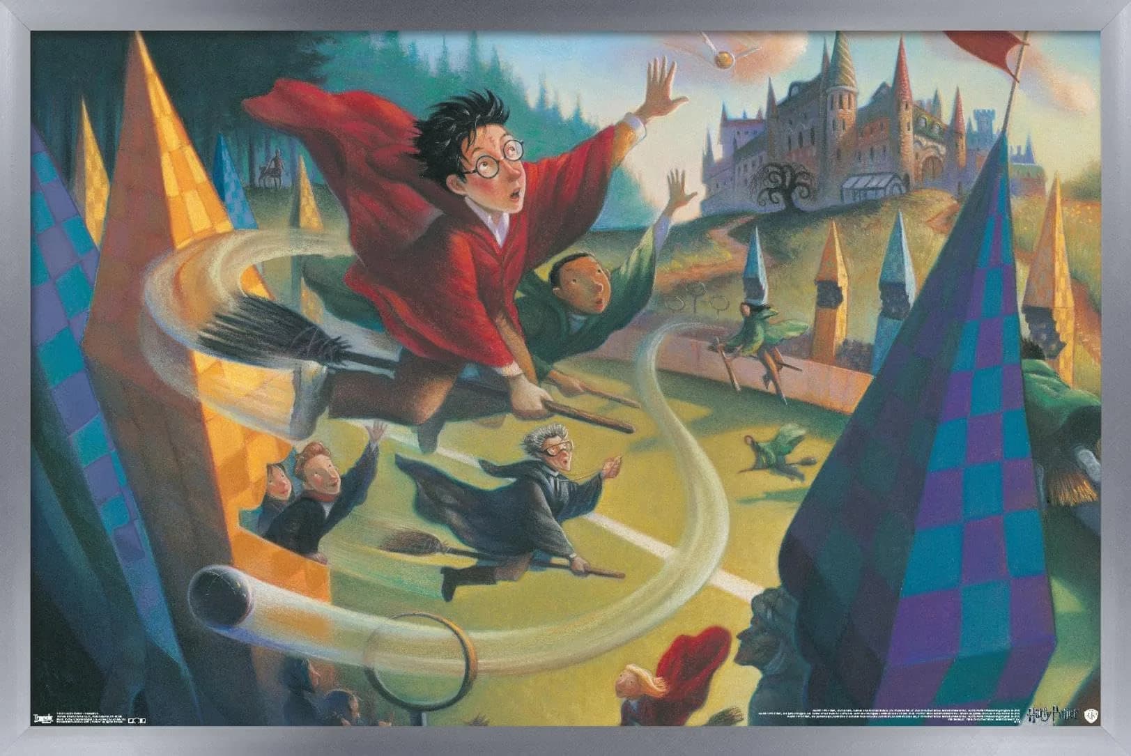 Trends International Harry Potter-Quidditch Wall Poster 24.25" x 35.75" | Modern Wall Art with Satin Finish — Silver Framed Version