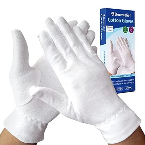 Dermrelief Organic Cotton Gloves Medium (3 Pairs) | Assist Cream Absorption for Dry Hands, Eczema, Dermatitis thumbnail 1