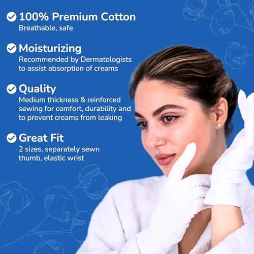 Dermrelief Organic Cotton Gloves for Dry Hands, Eczema & Psoriasis Relief (Large, 3 Pairs, White) | Moisturizing Gloves for Overnight Use thumbnail 4