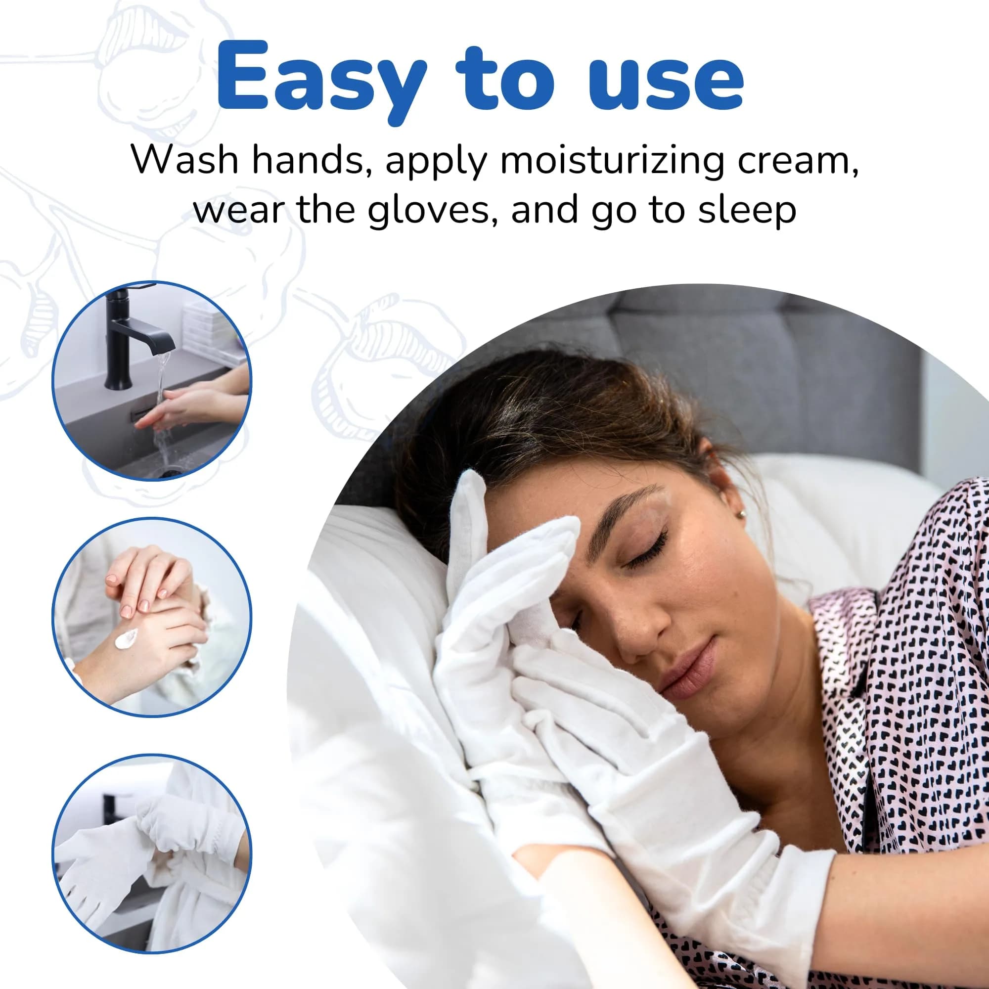 Dermrelief Organic Cotton Gloves for Dry Hands, Eczema & Psoriasis Relief (Large, 3 Pairs, White) | Moisturizing Gloves for Overnight Use - view 7