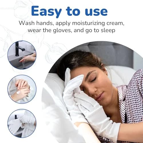 Dermrelief Organic Cotton Gloves for Dry Hands, Eczema & Psoriasis Relief (Large, 3 Pairs, White) | Moisturizing Gloves for Overnight Use thumbnail 7