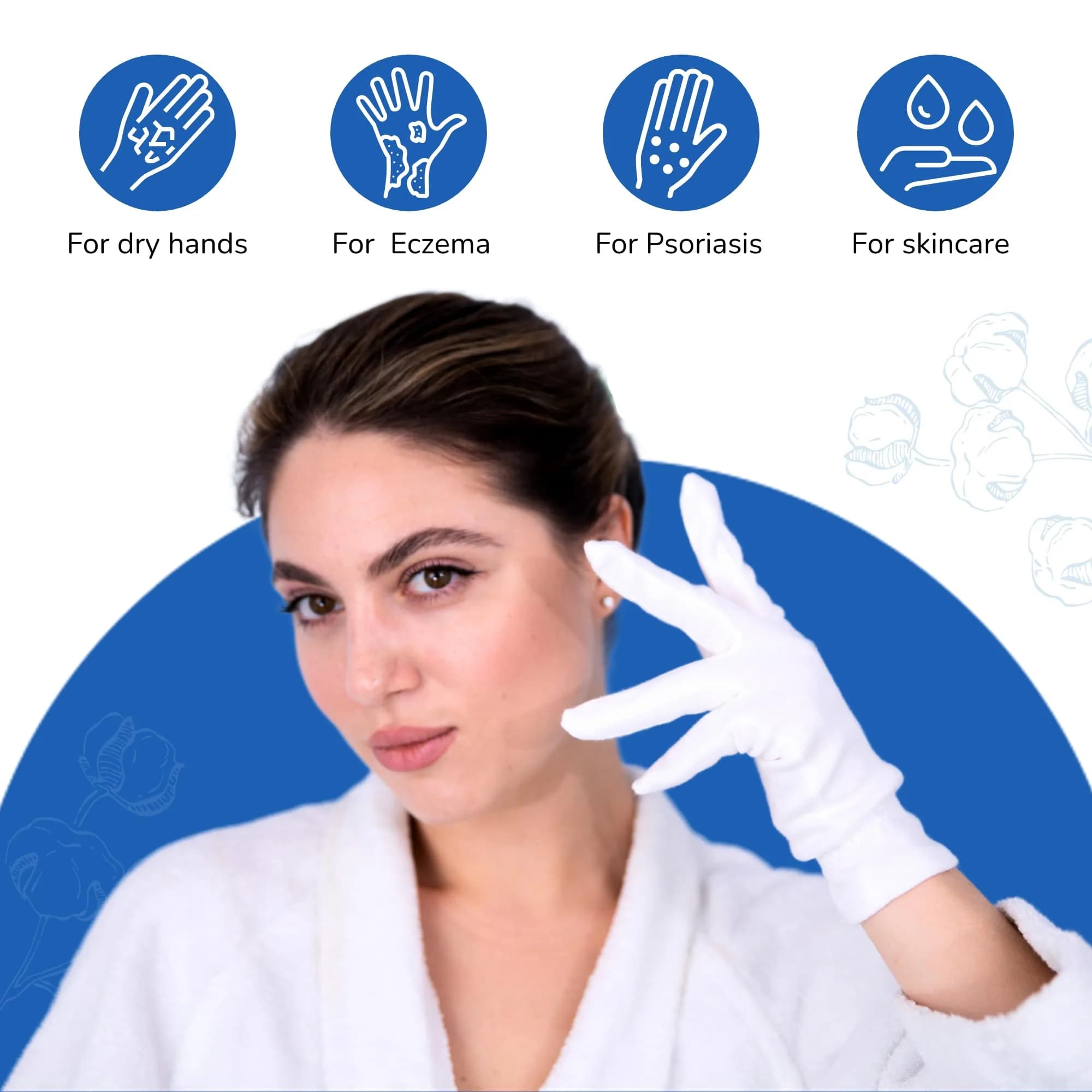 Dermrelief Organic Cotton Gloves for Dry Hands, Eczema & Psoriasis Relief (Large, 3 Pairs, White) | Moisturizing Gloves for Overnight Use - view 8