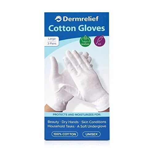 Dermrelief Organic Cotton Gloves for Dry Hands, Eczema & Psoriasis Relief (Large, 3 Pairs, White) | Moisturizing Gloves for Overnight Use thumbnail 3