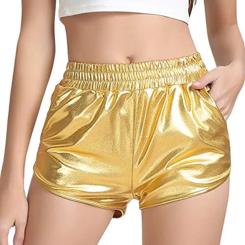 Perfashion Women's Gold Metallic Shorts | Shiny Yoga & Disco Pants, Mid Rise, 2-4 Size, Lightweight Polyester Spandex thumbnail 4