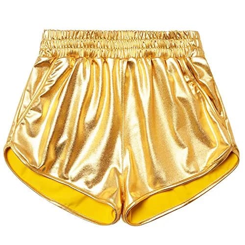 Perfashion Women's Gold Metallic Shorts | Shiny Yoga & Disco Pants, Mid Rise, 2-4 Size, Lightweight Polyester Spandex thumbnail 5