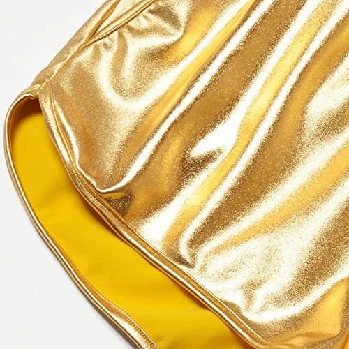 Perfashion Women's Gold Metallic Shorts | Shiny Yoga & Disco Pants, Mid Rise, 2-4 Size, Lightweight Polyester Spandex thumbnail 8