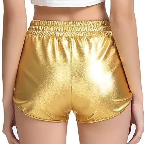 Perfashion Women's Gold Metallic Shorts | Shiny Yoga & Disco Pants, Mid Rise, 2-4 Size, Lightweight Polyester Spandex thumbnail 2