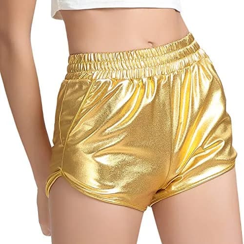 Perfashion Women's Gold Metallic Shorts | Shiny Yoga & Disco Pants, Mid Rise, 2-4 Size, Lightweight Polyester Spandex thumbnail 3