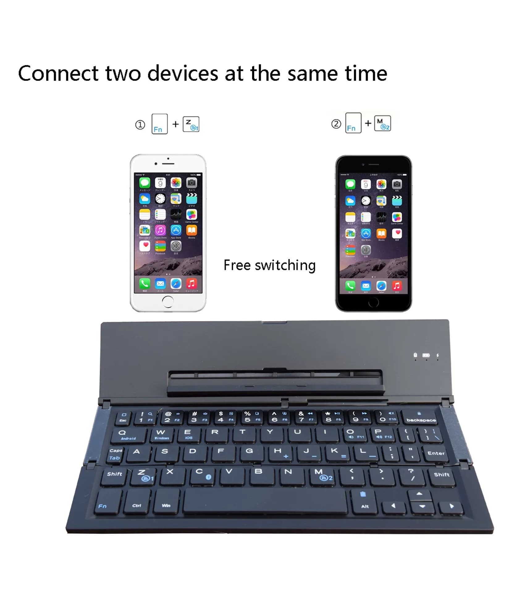 Geyes Foldable Bluetooth Keyboard with Stand | 78-Key QWERTY Layout, Aluminum Alloy, Black - view 3