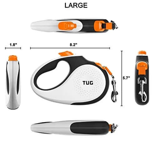 TUG Original Retractable Dog Leash, 16 ft (Large, White/Orange) | Tangle-Free 360° Tape Movement thumbnail 2
