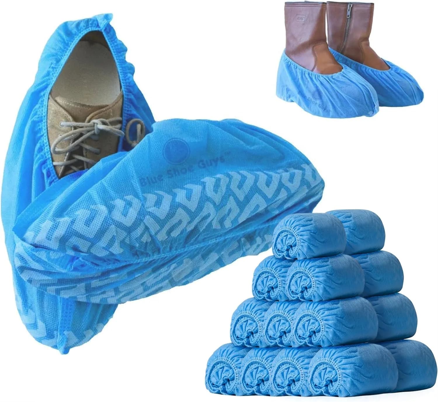 Blue Shoe Guys Premium Disposable Boot & Shoe Covers 200 Pack | Durable, Non-Slip, Water Resistant, Recyclable for Indoor & Outdoor Use — Blue