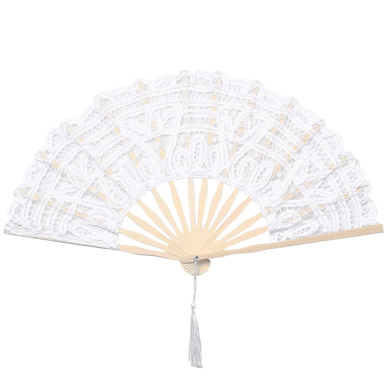 BABEYOND Cotton Lace Folding Hand Fan, Bamboo Wedding Dance Party Decor | Elegant, Handcrafted, Lightweight