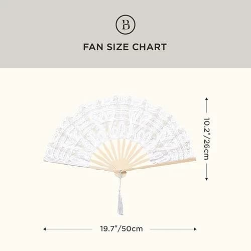 BABEYOND Cotton Lace Folding Hand Fan, Bamboo Wedding Dance Party Decor | Elegant, Handcrafted, Lightweight thumbnail 6