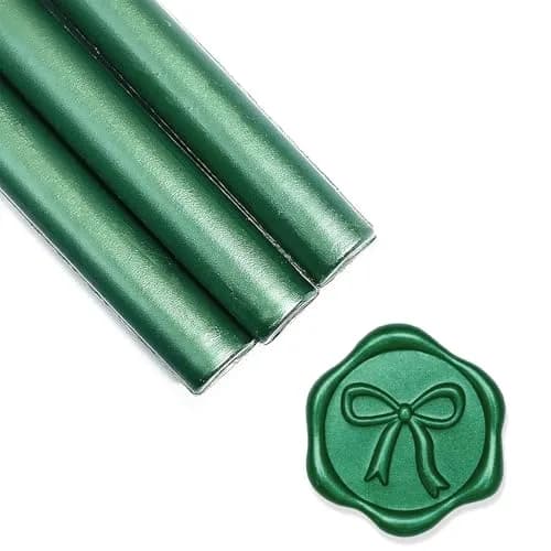 UNIQOOO Botanical Green Metallic Sealing Wax Sticks for Glue Gun, Pack of 8 | Low-Temp Compatible, Flexible & Mailable thumbnail 1