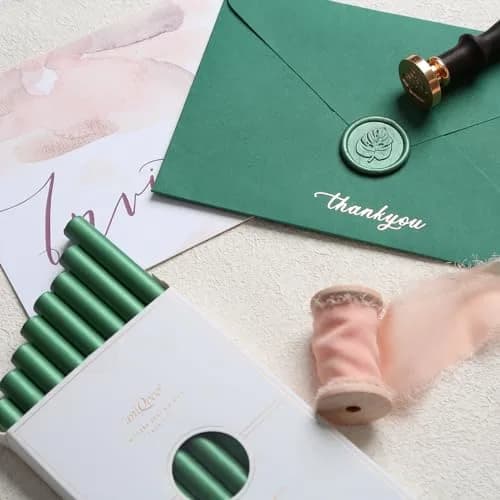 UNIQOOO Botanical Green Metallic Sealing Wax Sticks for Glue Gun, Pack of 8 | Low-Temp Compatible, Flexible & Mailable thumbnail 2