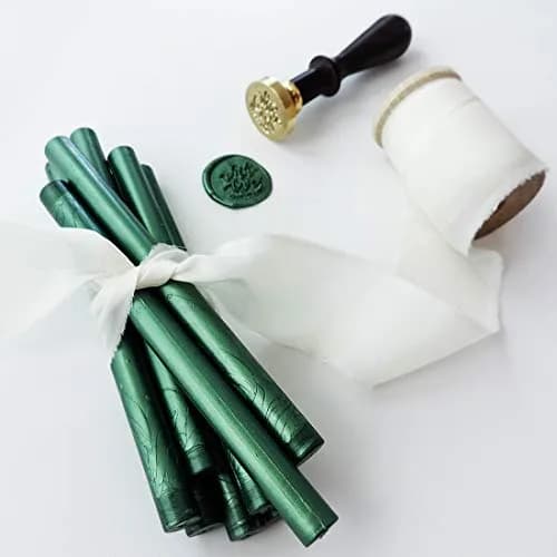 UNIQOOO Botanical Green Metallic Sealing Wax Sticks for Glue Gun, Pack of 8 | Low-Temp Compatible, Flexible & Mailable thumbnail 3