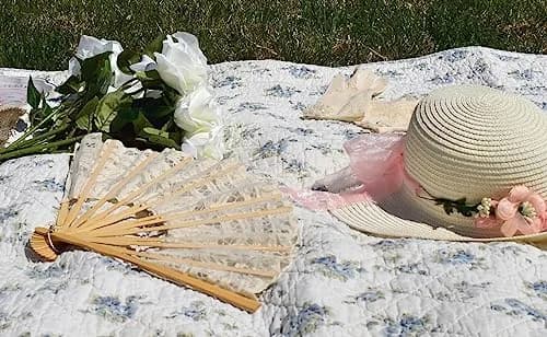 BABEYOND Cotton Lace Folding Hand Fan with Bamboo Frame & Tassel, 26cm Closed | Elegant Bridal Accessory for Weddings & Parties thumbnail 8