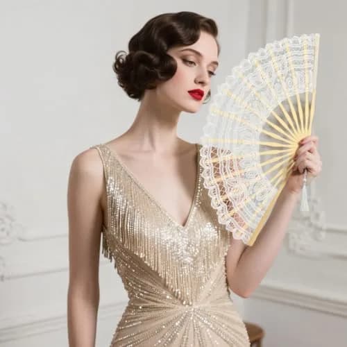 BABEYOND Cotton Lace Folding Hand Fan with Bamboo Frame & Tassel, 26cm Closed | Elegant Bridal Accessory for Weddings & Parties thumbnail 3