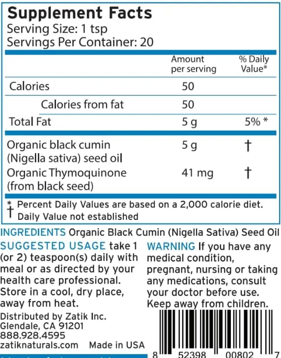 Zatik Black Cumin Seed Oil 3.38 fl oz (100mL) | Organic Cold-Pressed Nutrient-Rich Oil thumbnail 4