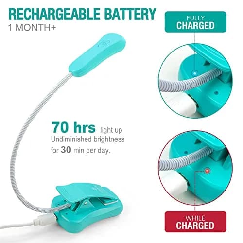 Vekkia Rechargeable Book Light Blue 10.5cm (4.1in) | 3 Color x 3 Brightness, 70 Hours Lighting thumbnail 4