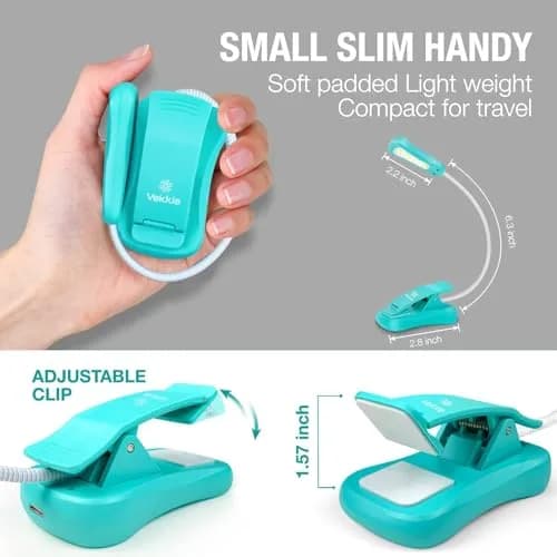 Vekkia Rechargeable Book Light Blue 10.5cm (4.1in) | 3 Color x 3 Brightness, 70 Hours Lighting thumbnail 3