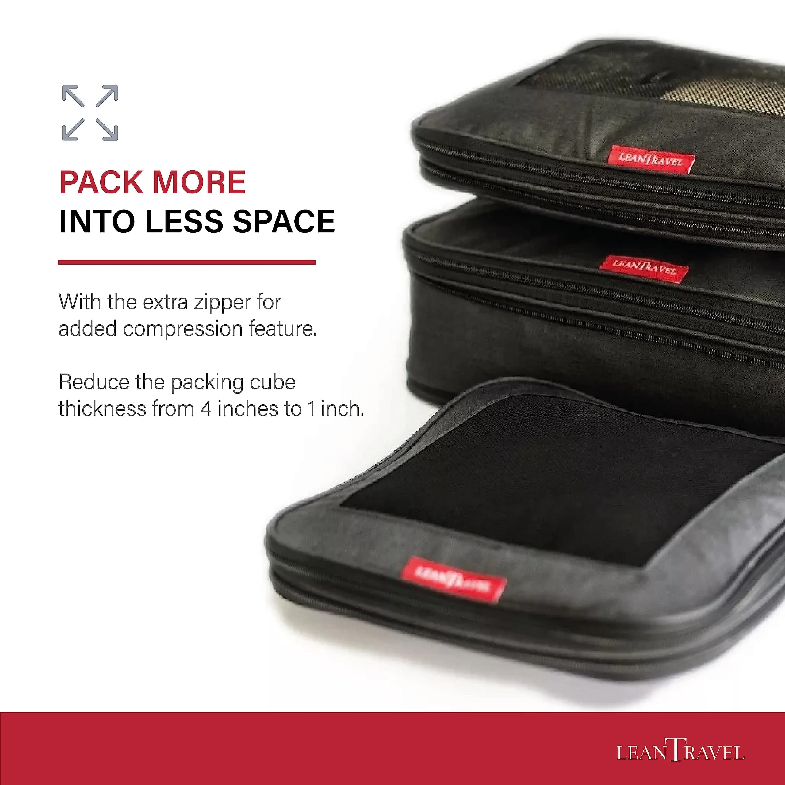 LeanTravel Premium Compression Packing Cubes 3-Pack (42.8cm H x 34.5cm W x 5cm L) | Maximize Luggage Space - view 8