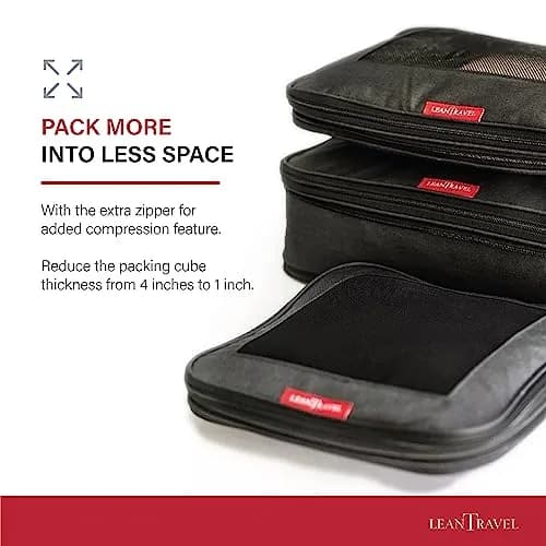 LeanTravel Premium Compression Packing Cubes 3-Pack (42.8cm H x 34.5cm W x 5cm L) | Maximize Luggage Space thumbnail 8